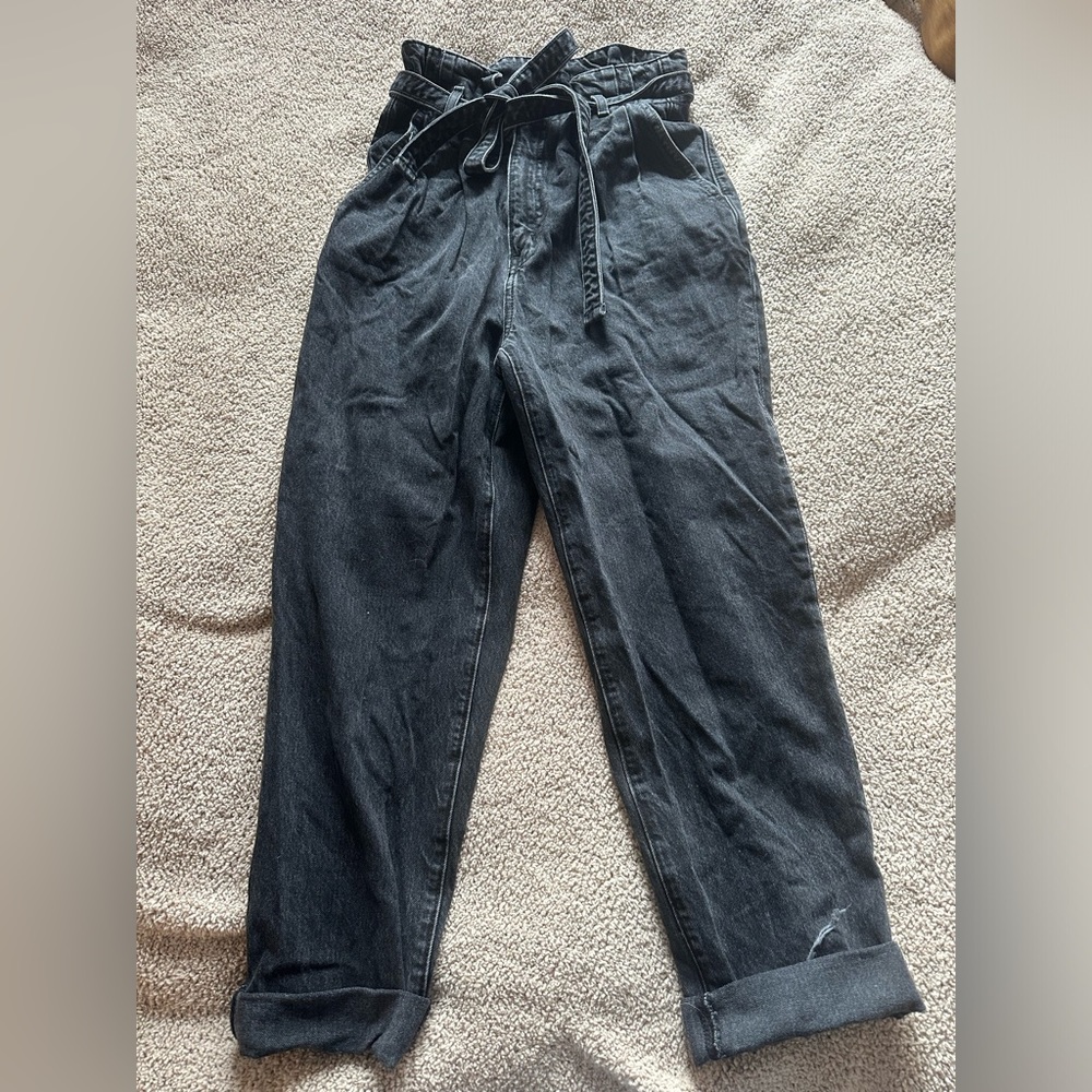 Abercrombie black mom jeans with paper bag style